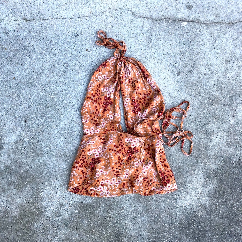 Reformation Orange Floral halter top backless - size 6
